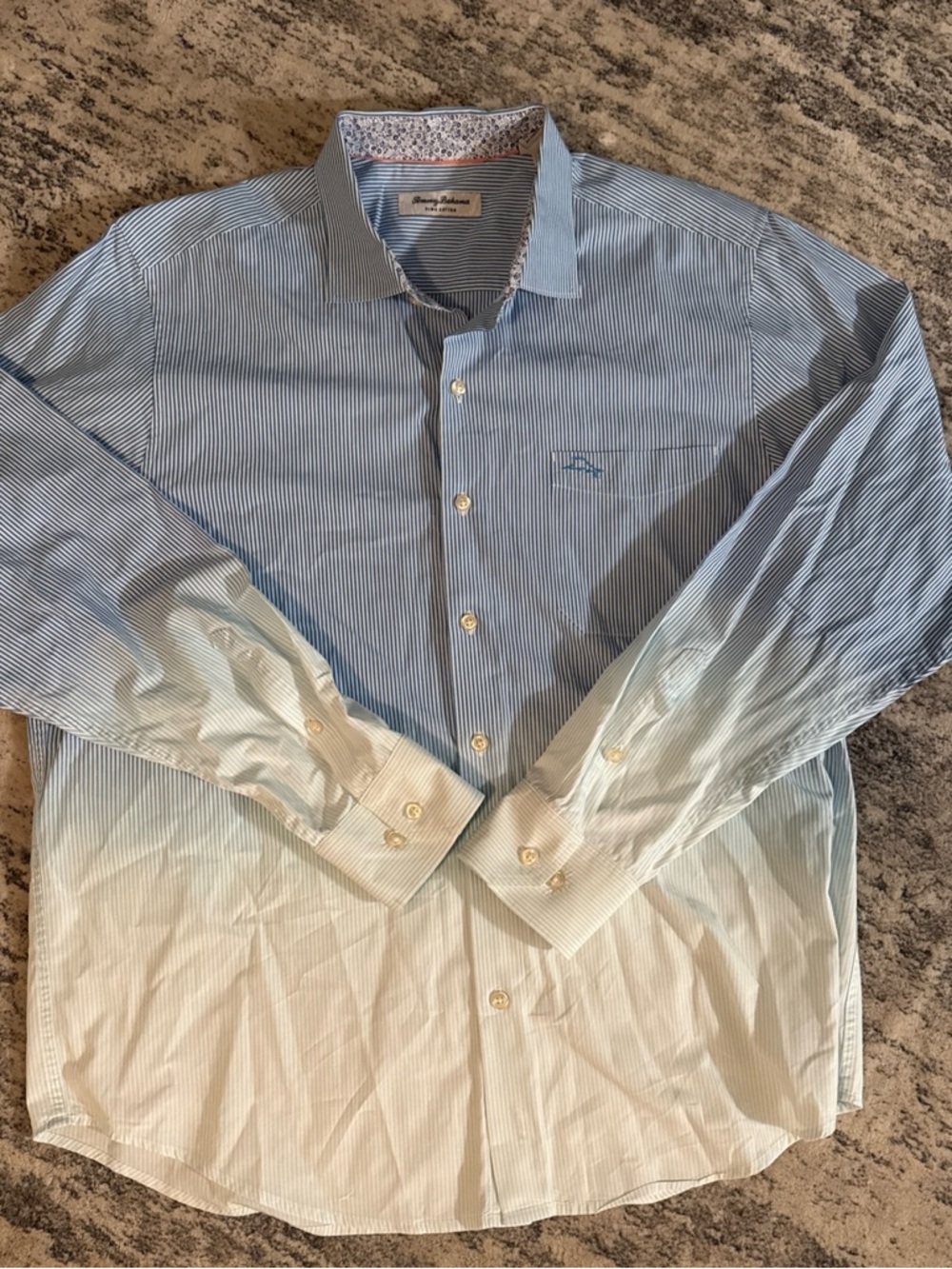 Tommy Bahama Light Blue and White Ombre Stripe Dress Shirt 100% Pima Cotton